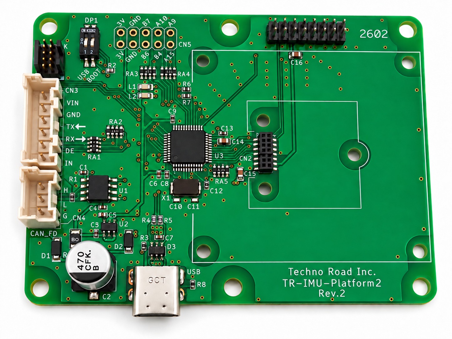 IMU接続用コネクタ、USB-C、CAN FDコネクタを備えたTR-IMU-Platform2基板